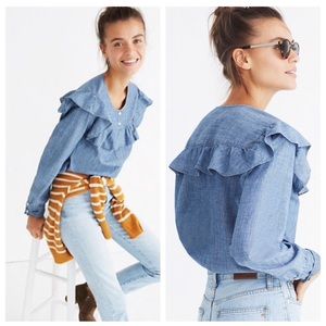 Madewell Ruffle Yoke Chambray Button Down